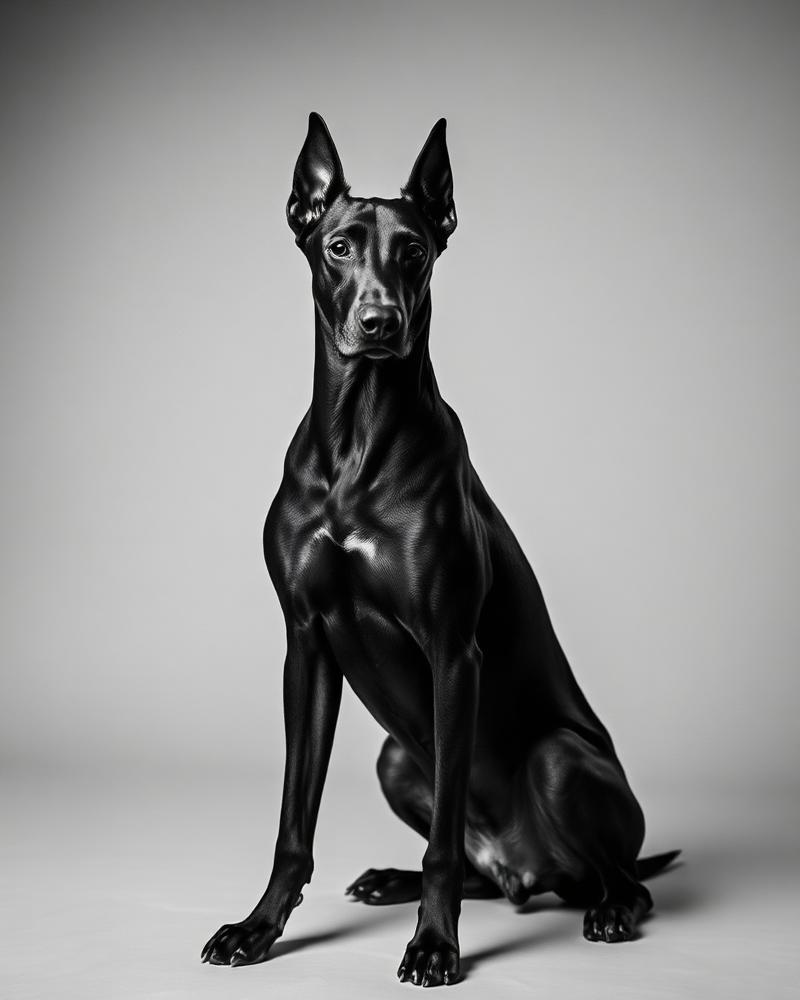 Trained Doberman at attention